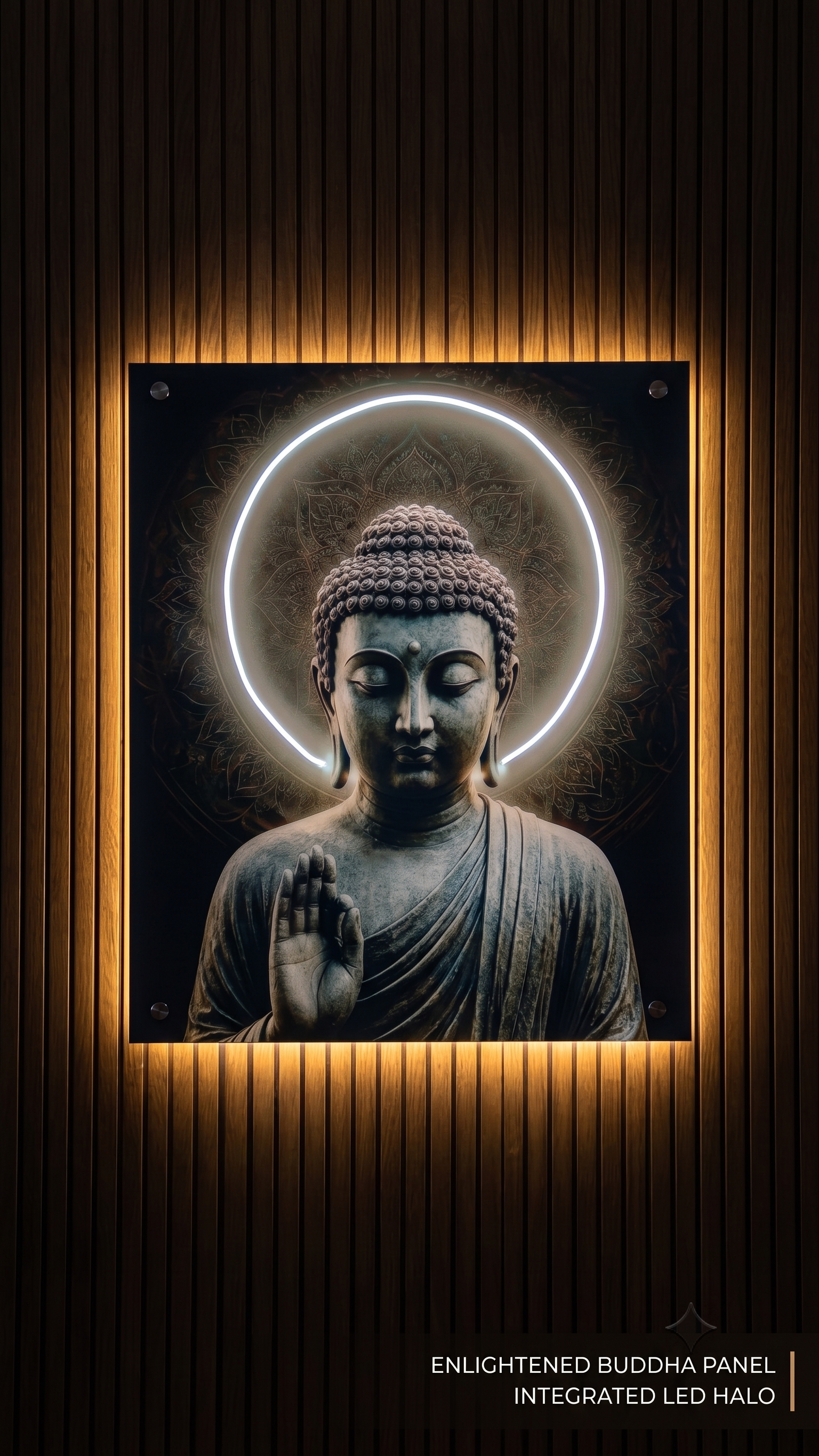 Enlightened Buddha Panel with Integrated LED Halo