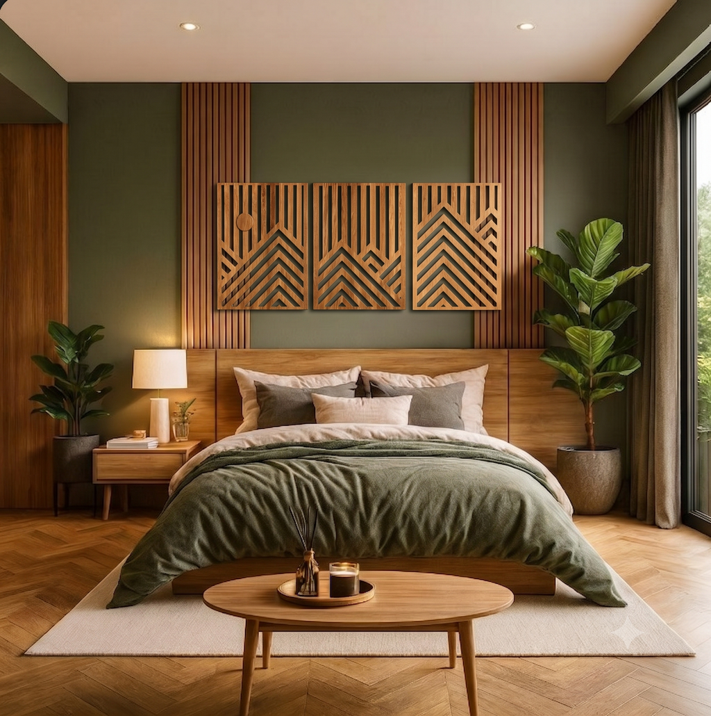Modern Geometric Wooden Wall Art – Set of 3 Panels