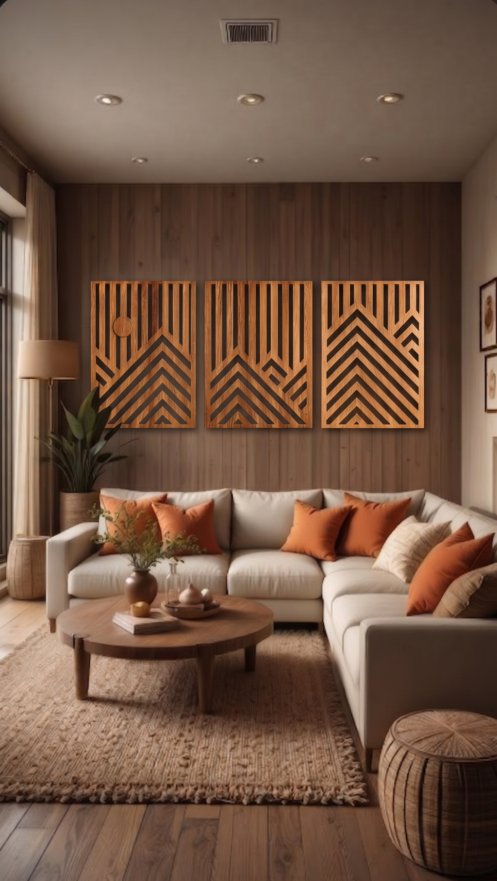 Modern Geometric Wooden Wall Art – Set of 3 Panels